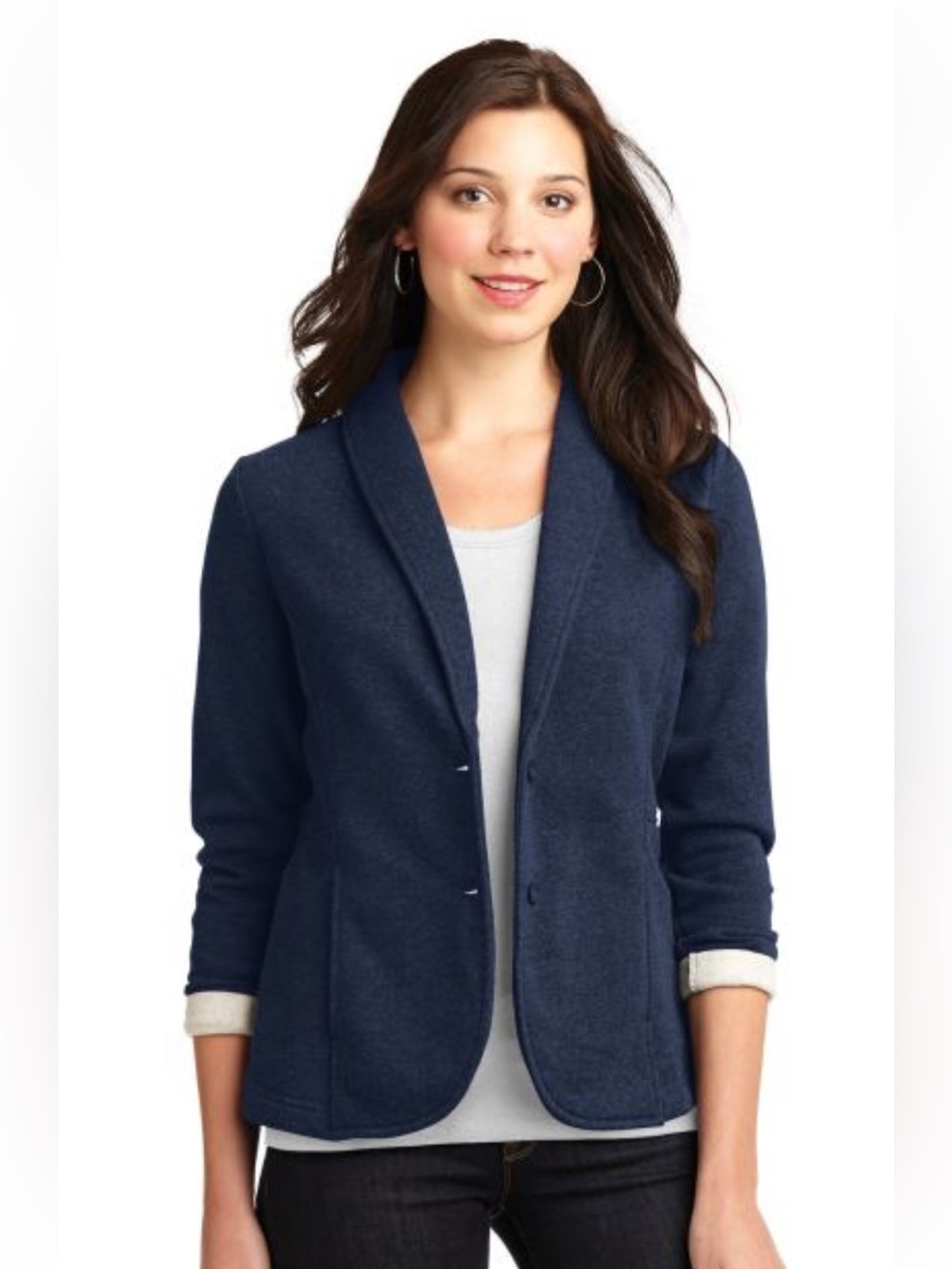 Port Authority Women's Navy Fleece Blazer Jacket with Shawl Collar